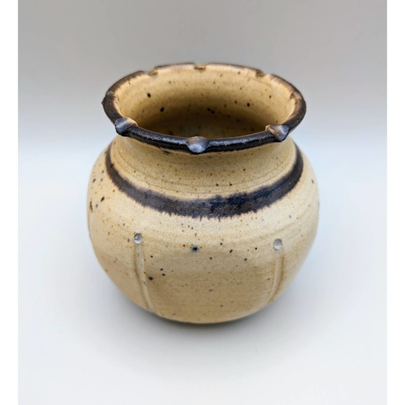 Vintage Signed Studio Pottery Stoneware Pitcher and Vase Matte Speckle Glaze - Picture 5 of 8